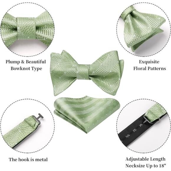 Bow Ties for Men D06-sage Green - Picture 2 of 6